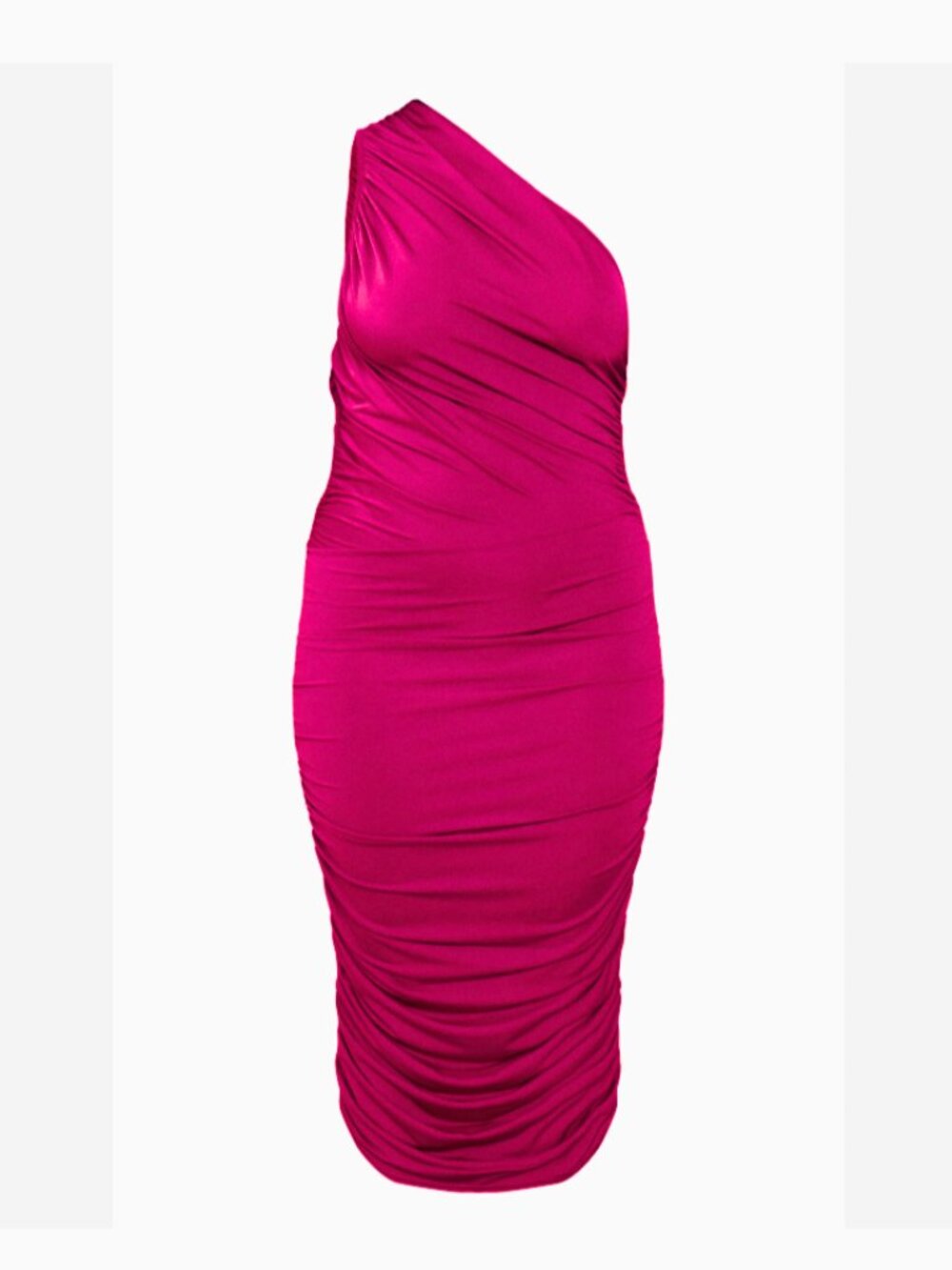 PrettyLittleThing Dark Pink Slinky Ruched One Shoulder Stretchy Midi Dress